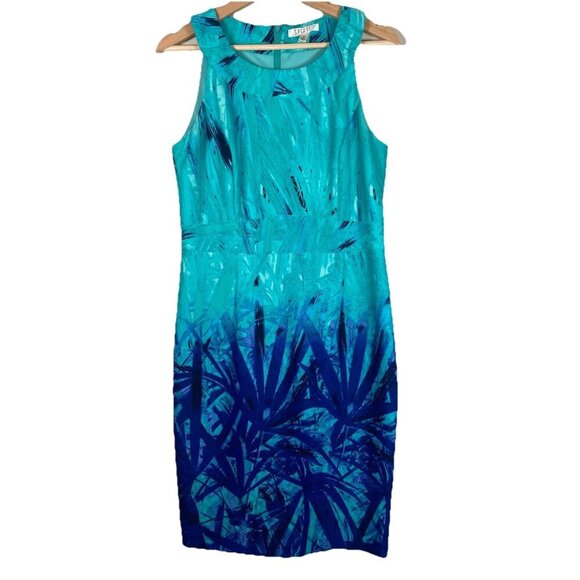 Spense Turquoise Blue Fit & Flare Dress Size 10 Sleeveless Tropical Hawaiian - Picture 1 of 12